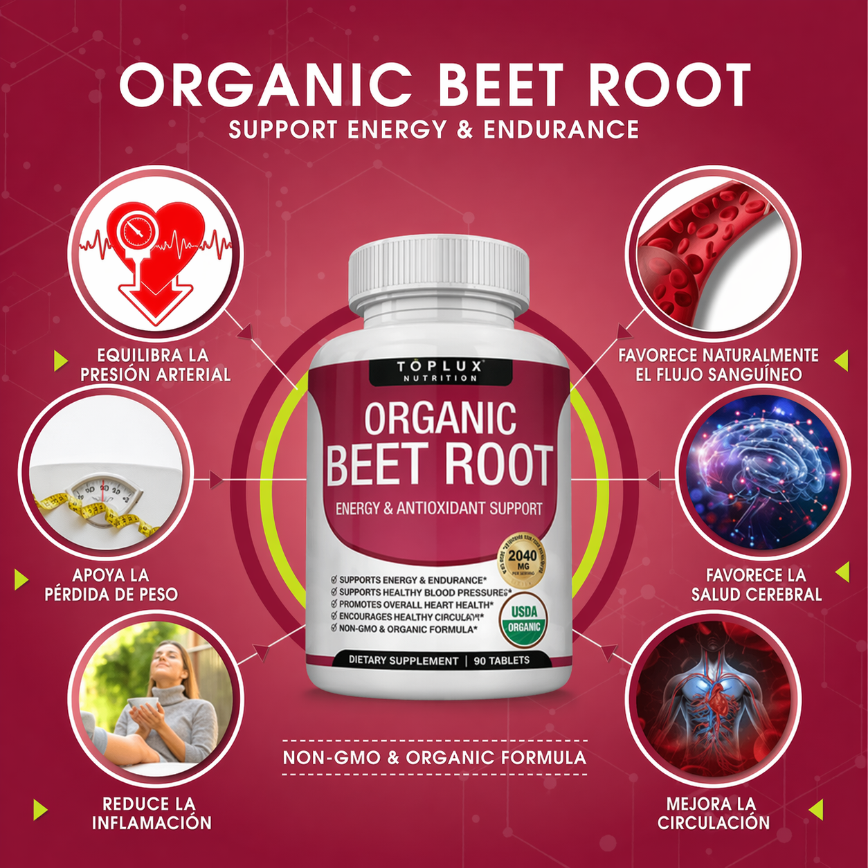 Toplux Nutrition® Organic Beet Root + eBook de REGALO