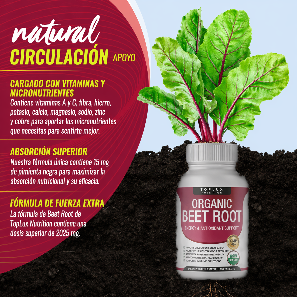 Toplux Nutrition® Organic Beet Root + eBook de REGALO