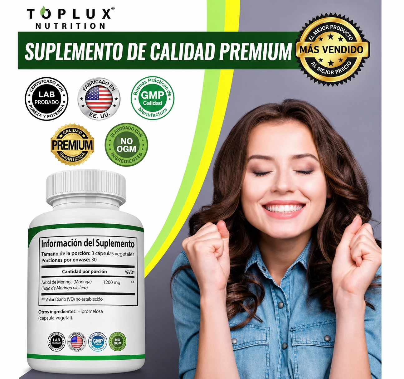 Toplux Nutrition® Moringa 1200Mg + eBook de REGALO