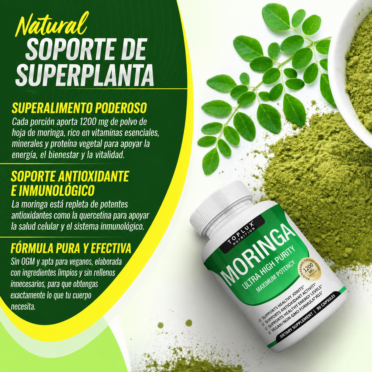 Toplux Nutrition® Moringa 1200Mg + eBook de REGALO