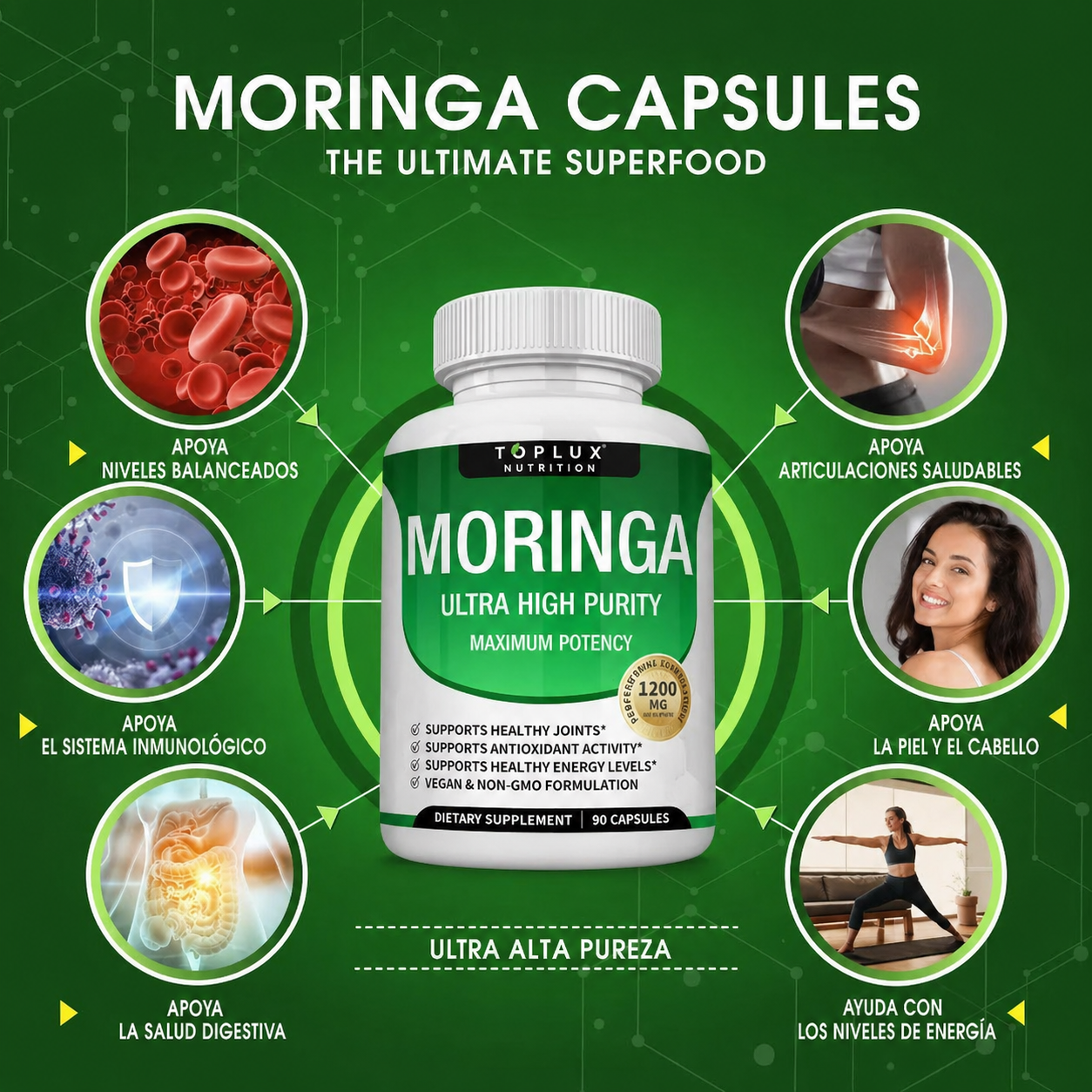 Toplux Nutrition® Moringa 1200Mg + eBook de REGALO